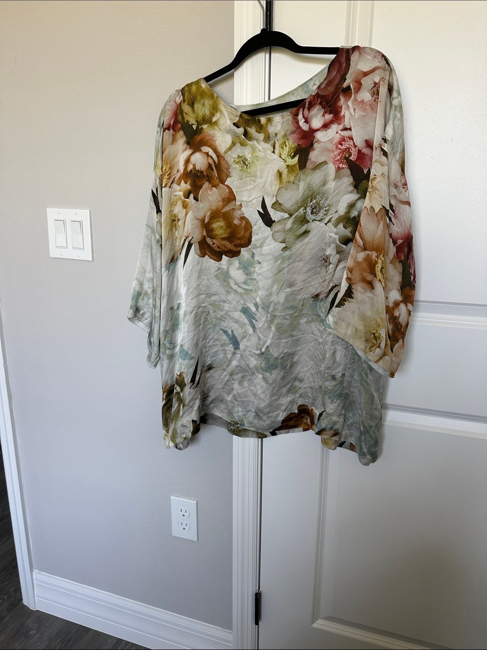 bryn Walker Floral Silk Tunic in Cream, Brown, Olive & Dusty Pink - Picture 2 of 4